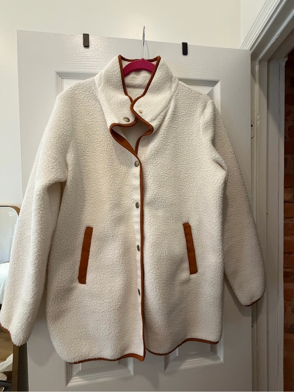 J. Crew Cream Sherpa Jacket with Brown Trim